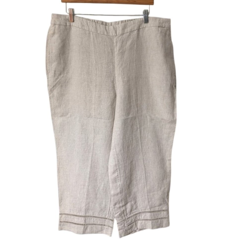 NWOT Chico's 100% Linen Pull On Pants Pockets Flax Size 3 (XL/16)‎